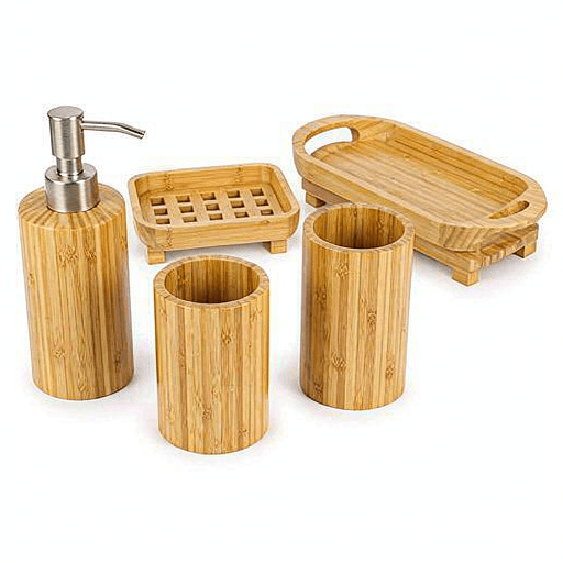 Bamboo Bathroom Accessories 5pc Set